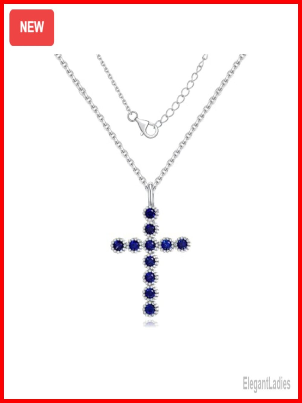 Sterling Silver Cross Necklace Created Sapphire Pendant 18+2"